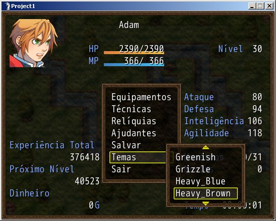 Screenshot do script menu estilo Castlevania para RPG Maker VX